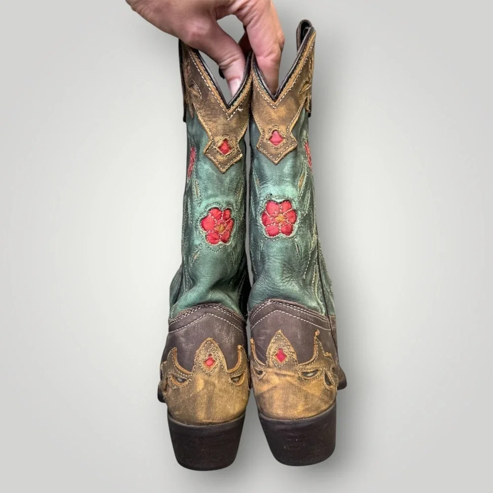 Laredo Miss Kate Floral Inlay Snip Toe Cowgirl Boots 52138 Size 7M Teal